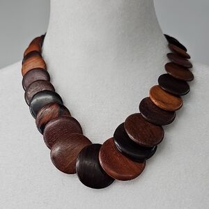 Vintage Wood Shades of Brown Circle Disc Necklace Cottagecore Nature Earthy